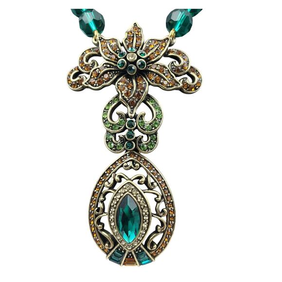 Heidi Daus “Esmeralda” Beaded Crystal Flower Drop Necklace - New in Box - Picture 1 of 8